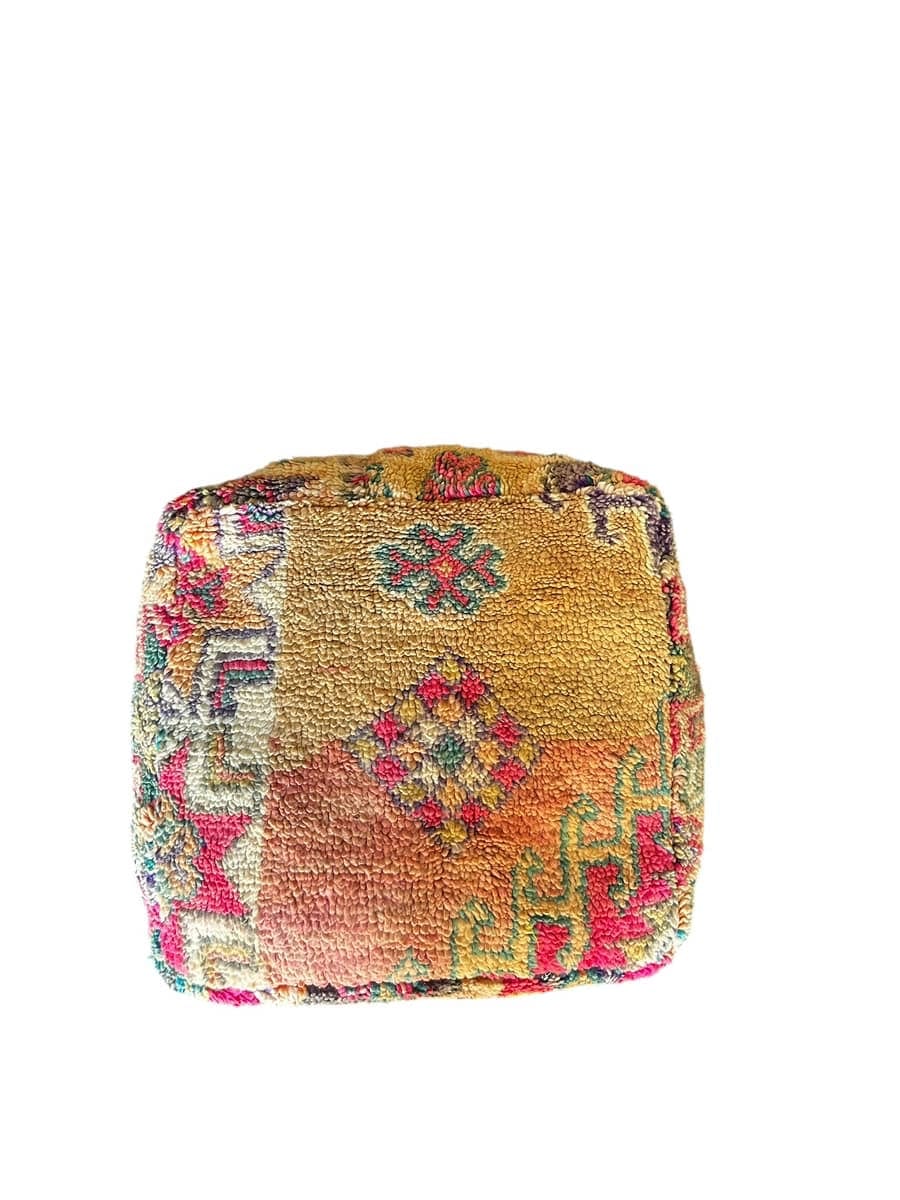 Pink blush Moroccan Boujaad floor wool cushion ottoman