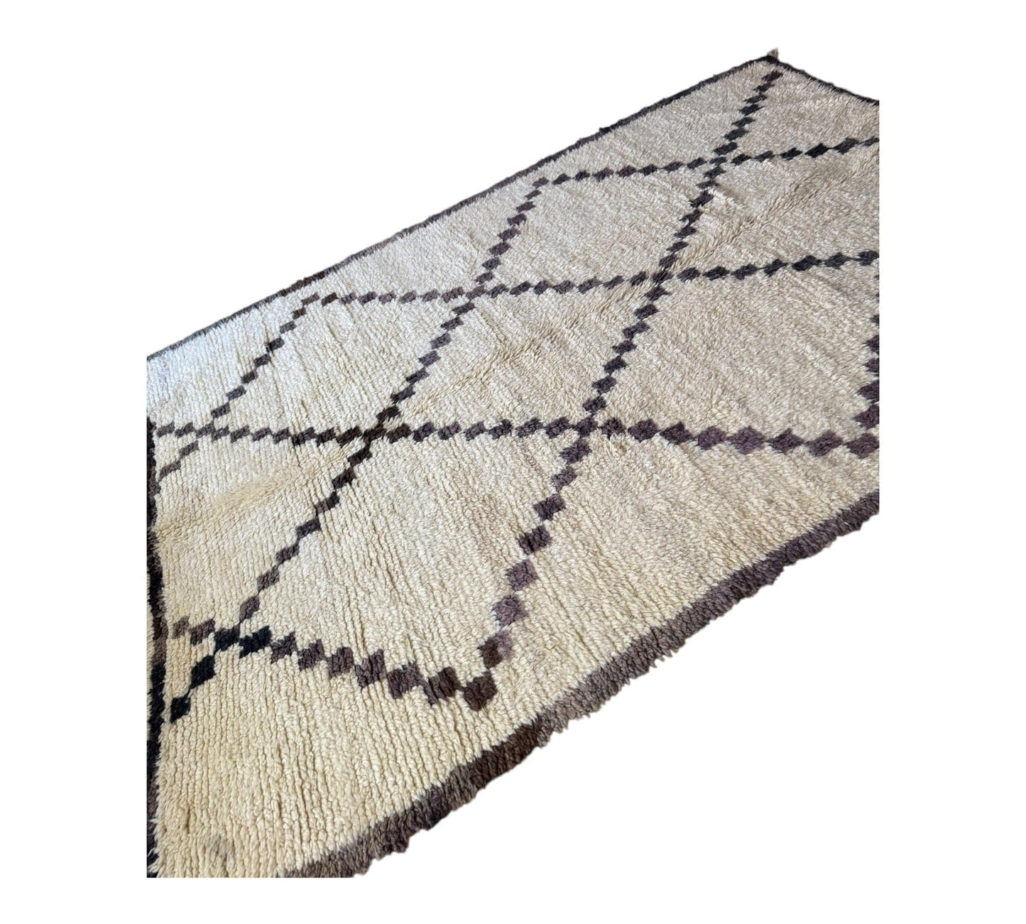 Moroccan vintage beni ourain rug white faded black