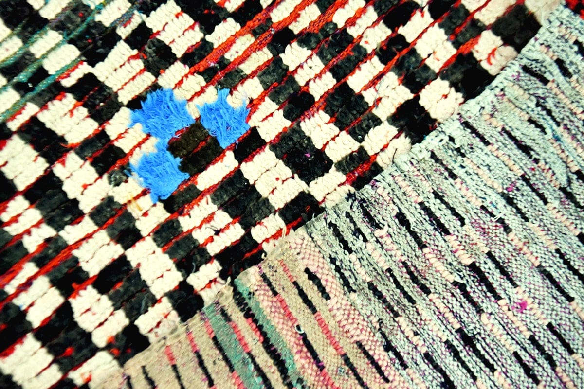Moroccan vintage checker runner wool rug back