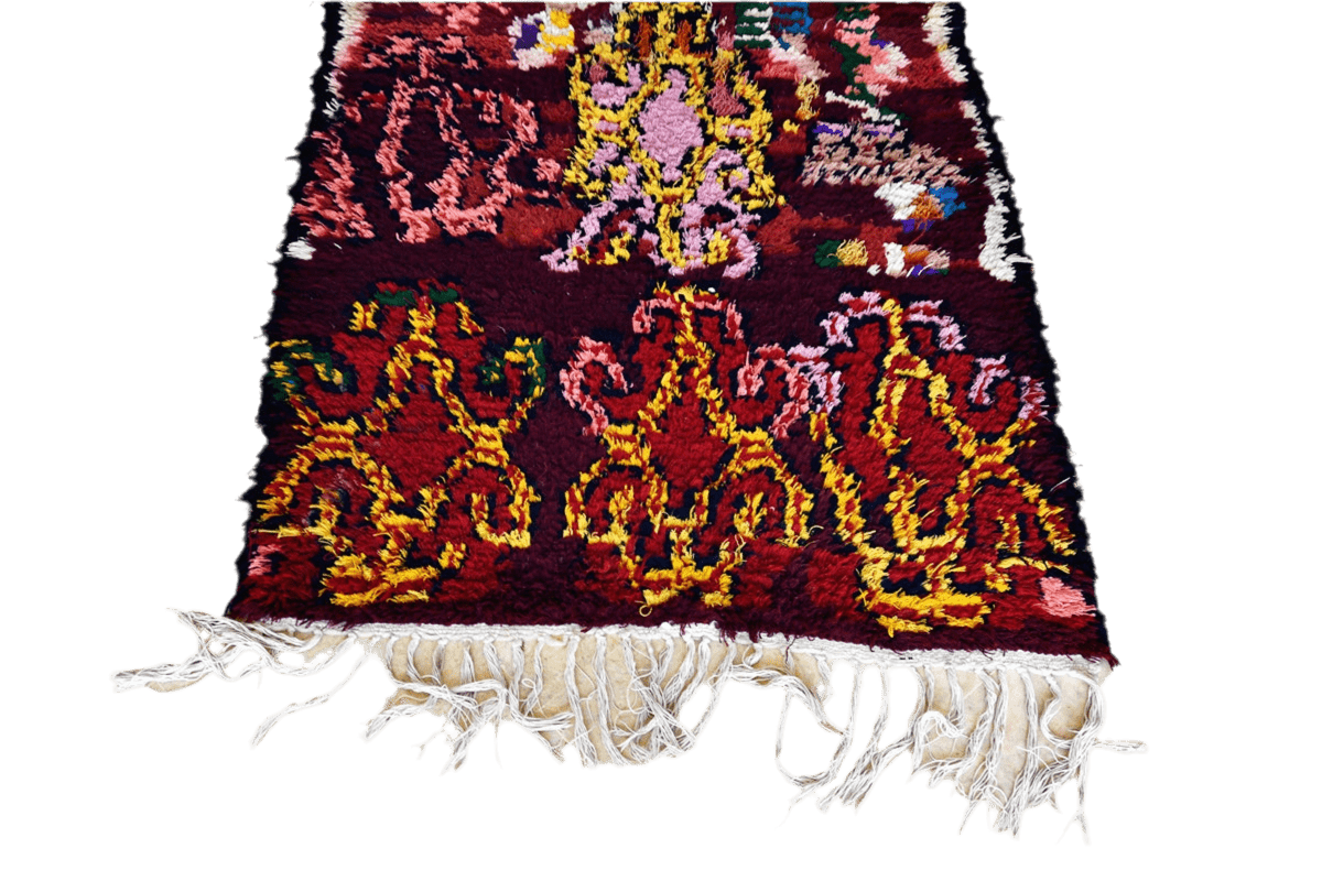 Moroon abstract moroccan boucherouite rag rug tassels