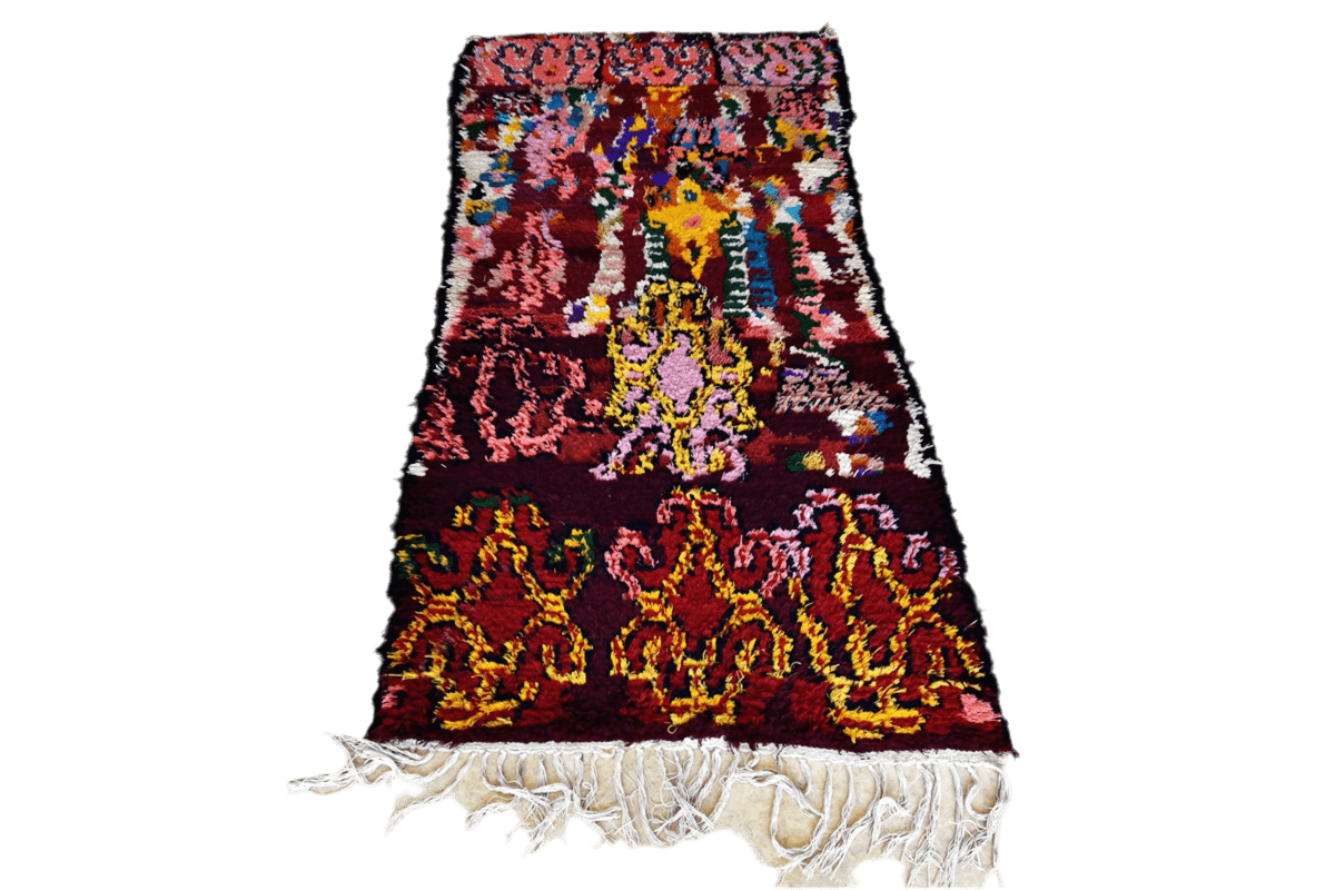 Moroon abstract moroccan boucherouite rag rug tassels full