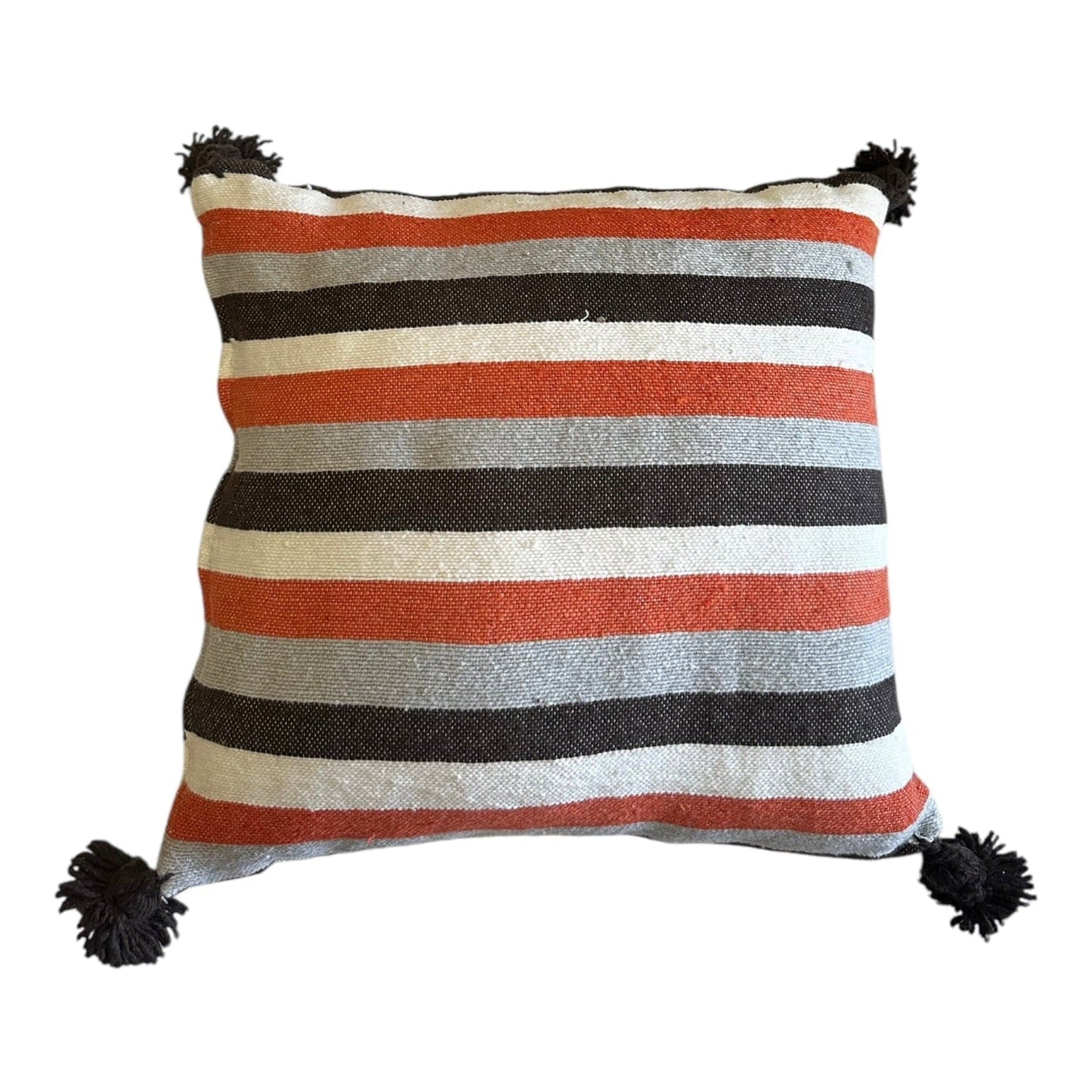 Multicolor striped cushion cover pompom
