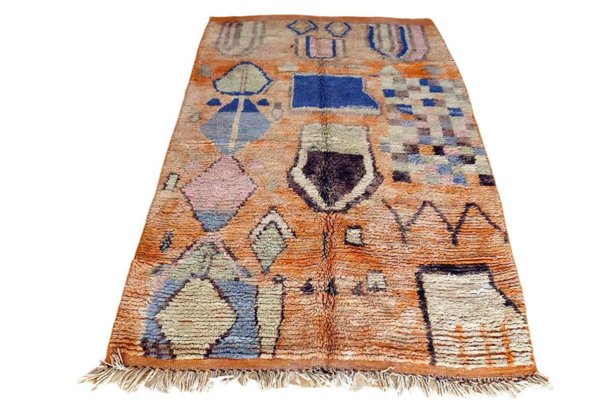 Orange blue abstract boujaad area rug