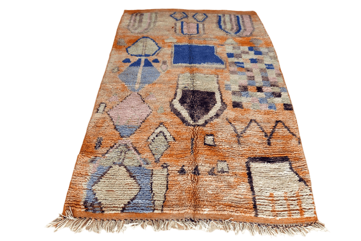 Orange blue abstract boujaad area rug