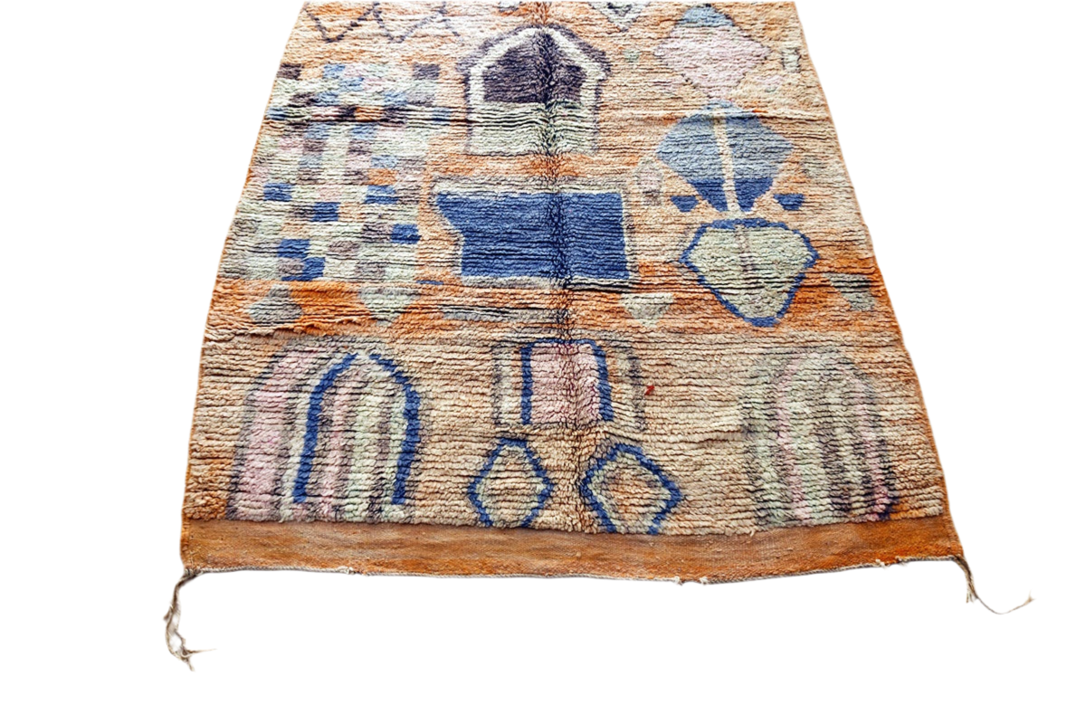 Orange blue abstract boujaad area rug top