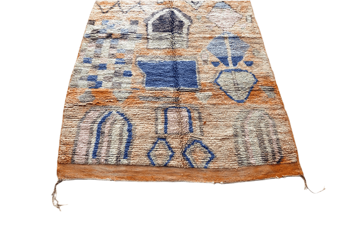 Orange blue abstract boujaad area rug top