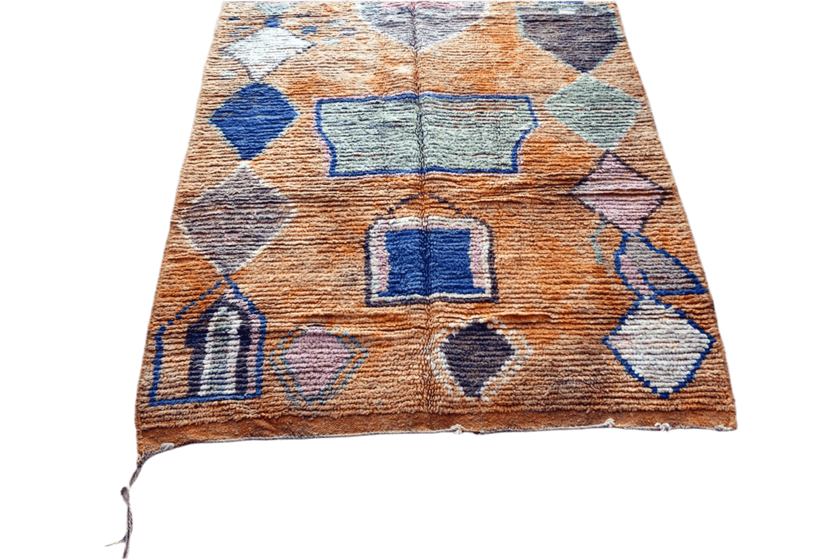 Orange blue abstract moroccan area rug