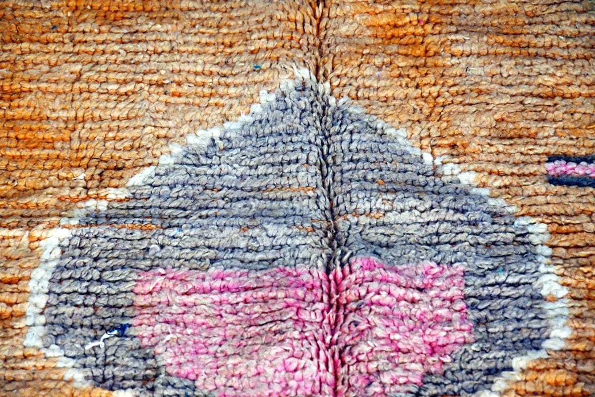 Orange blue abstract moroccan area rug close