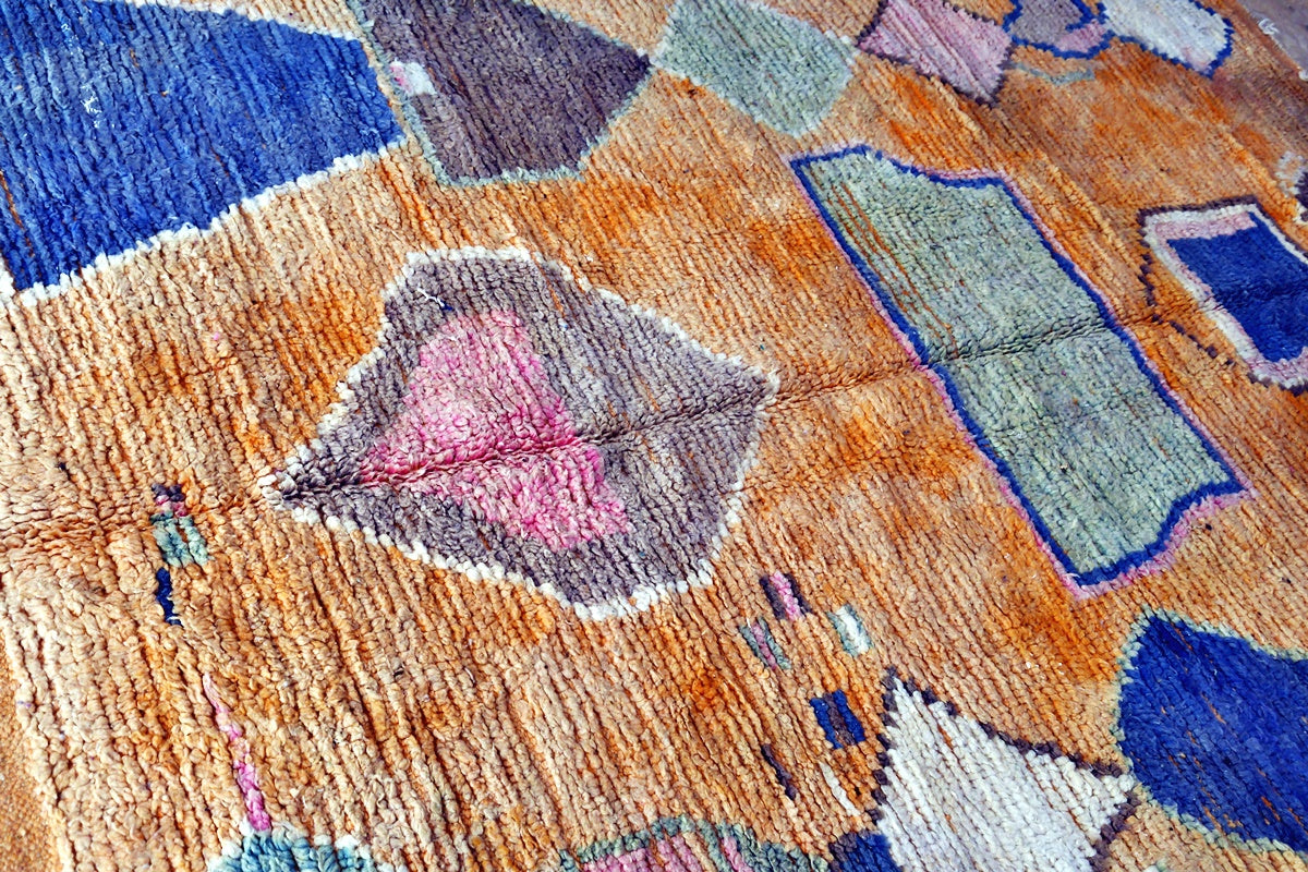 Orange blue abstract moroccan area rug side