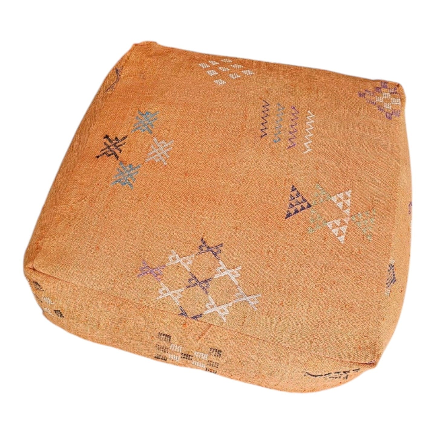 Orange cactus silk pouf labboho Morocco
