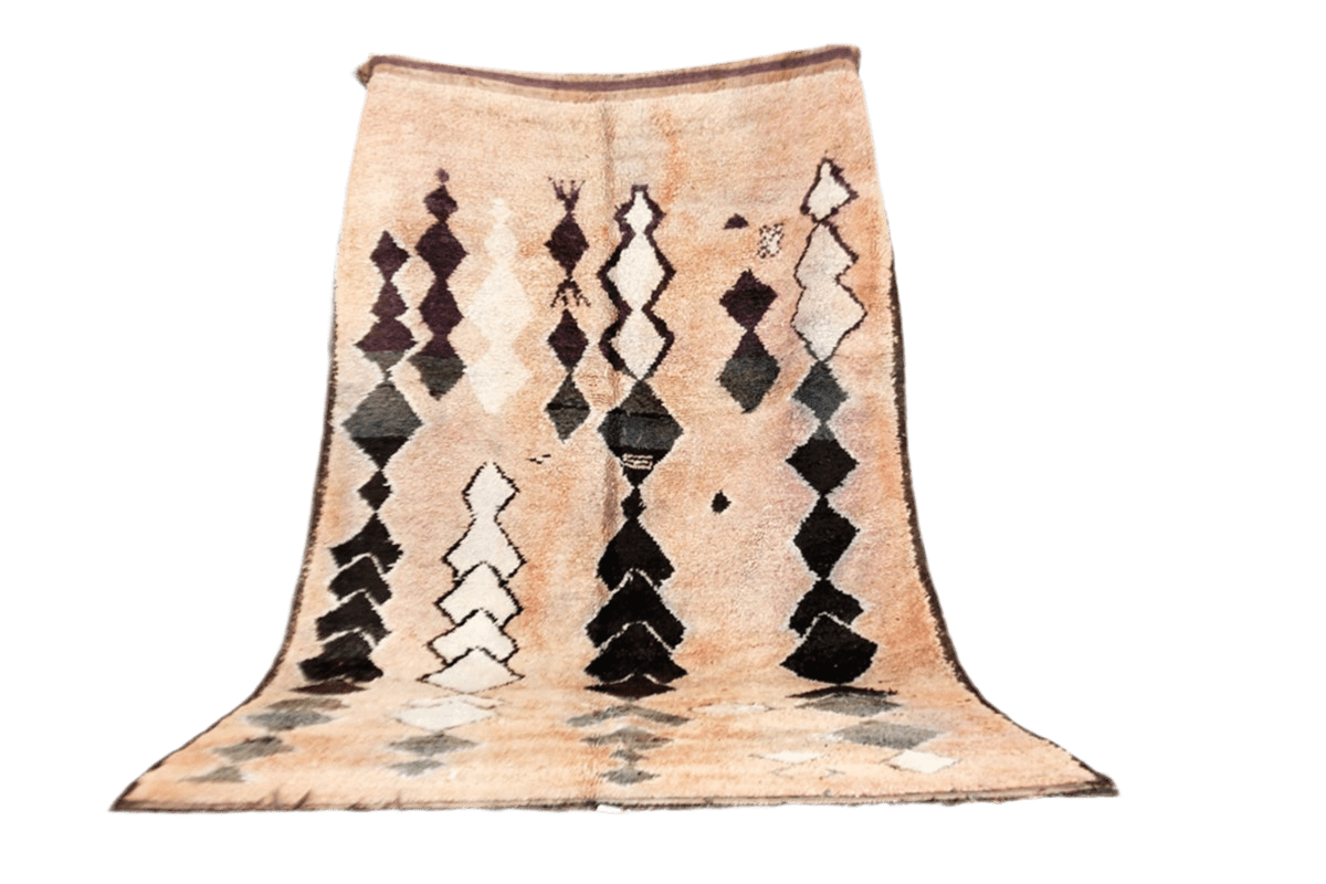 Peach black abstract moroccan Boujaad rug vintage