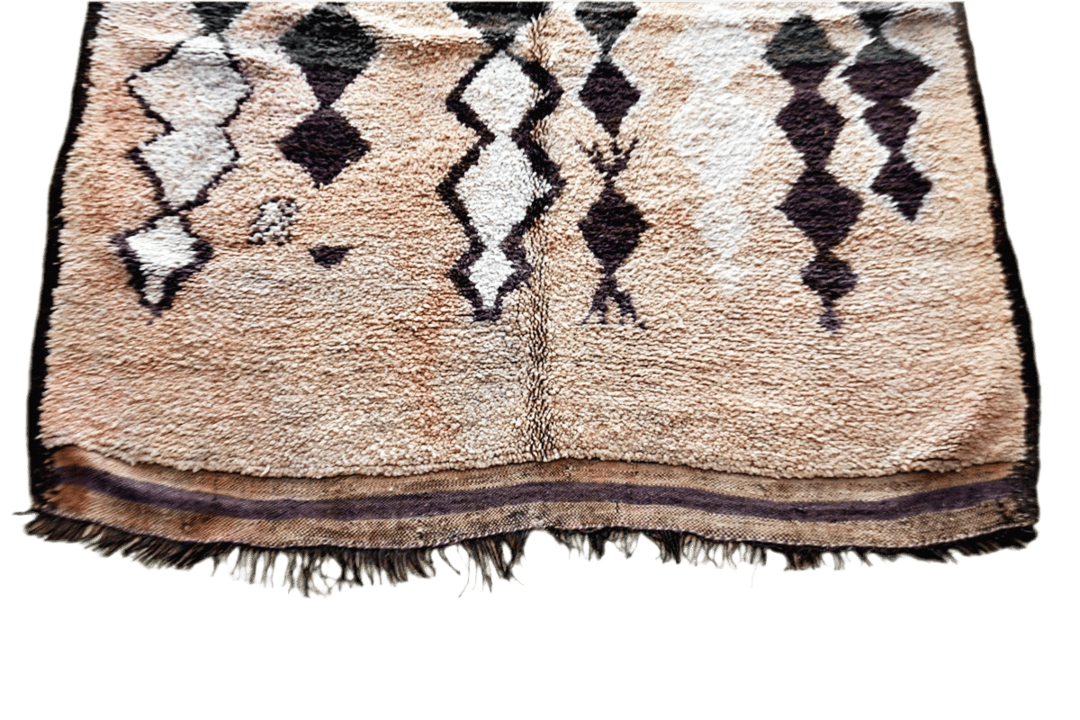 Peach black abstract moroccan Boujaad rug vintage top