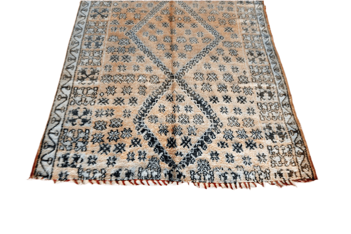 Peach black vintage zemmour moroccan rug fringe