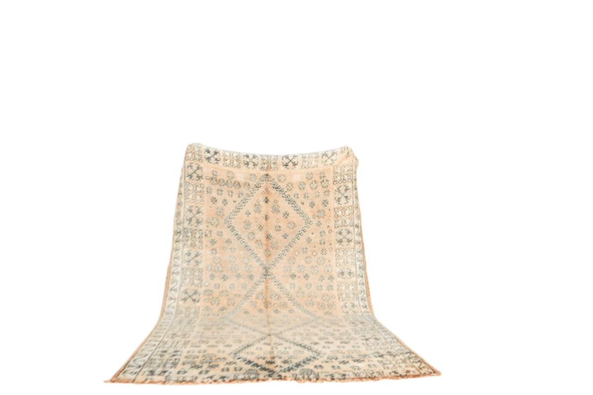 Peach black vintage zemmour moroccan rug front standing