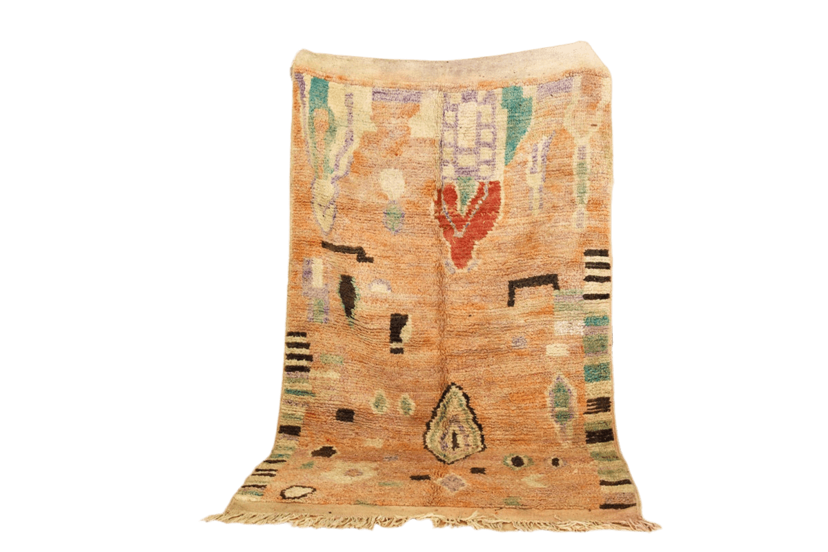 Peach mint abstract moroccan area rug standing