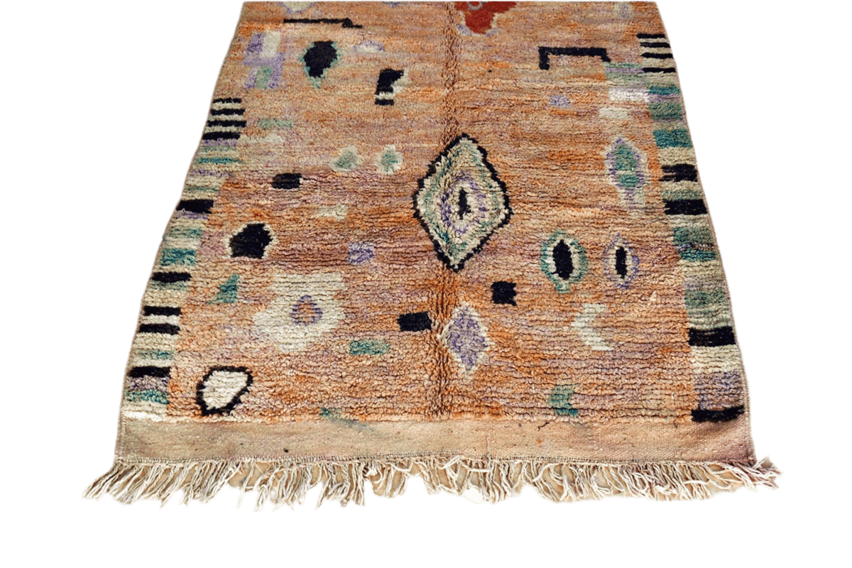 Peach mint abstract moroccan area rug tassels