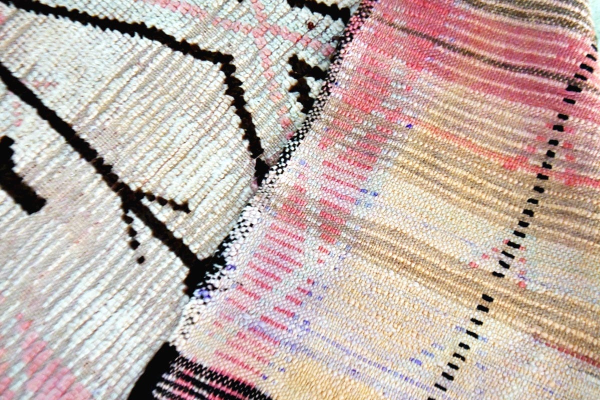 Peach red black moroccan vintage boujaad runner rug back