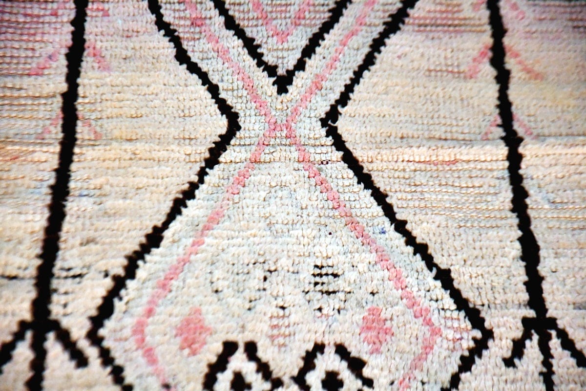 Peach red black moroccan vintage boujaad runner rug close up