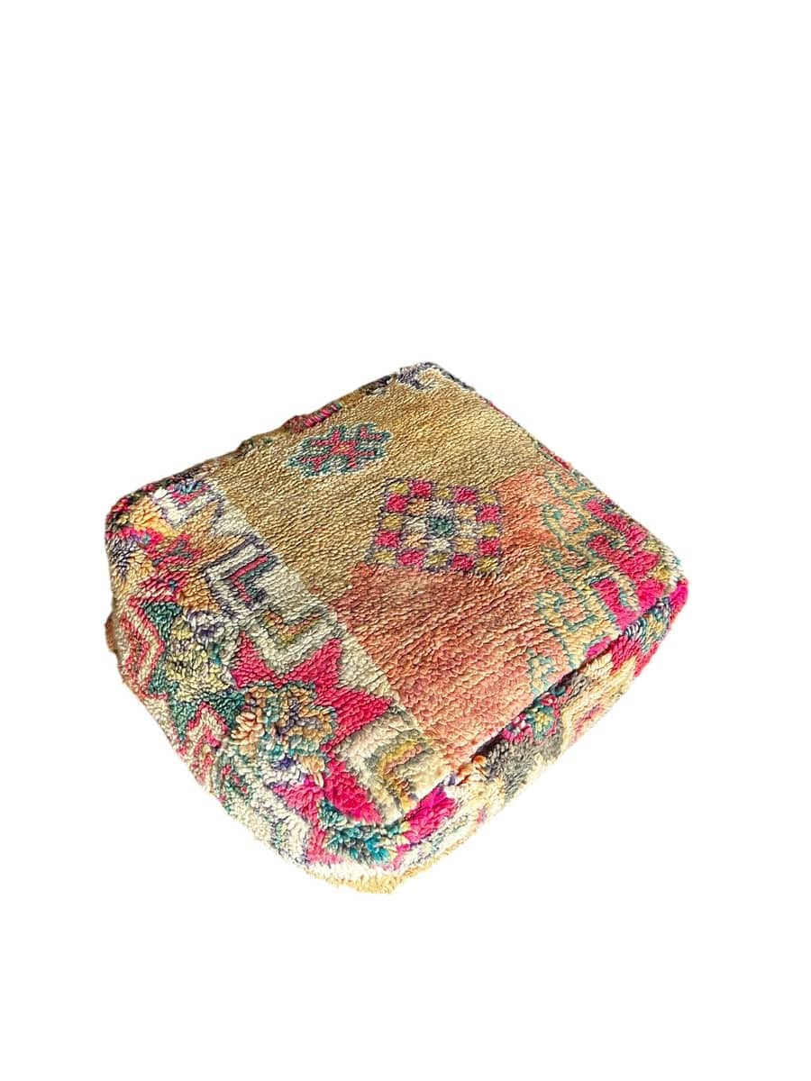 Pink blush Moroccan Boujaad floor wool cushion ottoman