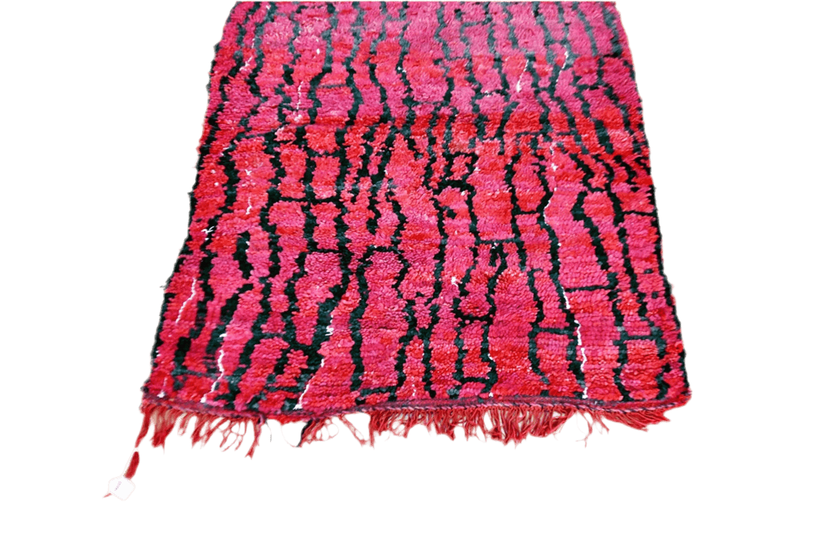 Pink black abstract vintage moroccan runner rug bottom fringe