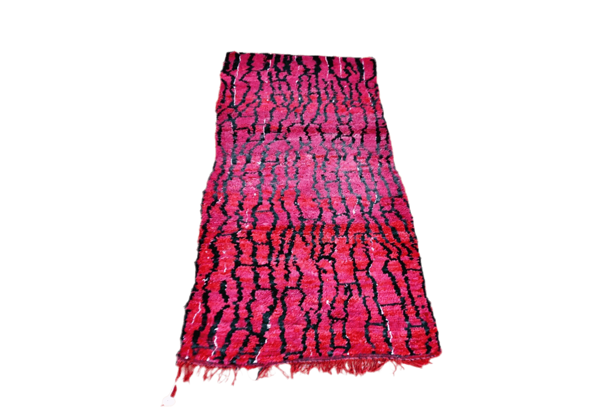 Pink black abstract vintage moroccan runner rug bottom fringe