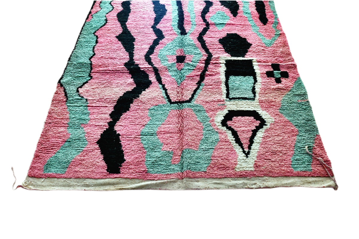 Pink black mint green boujaad moroccan rug