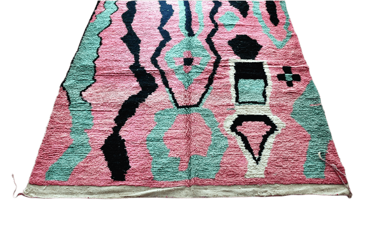 Pink black mint green boujaad moroccan rug