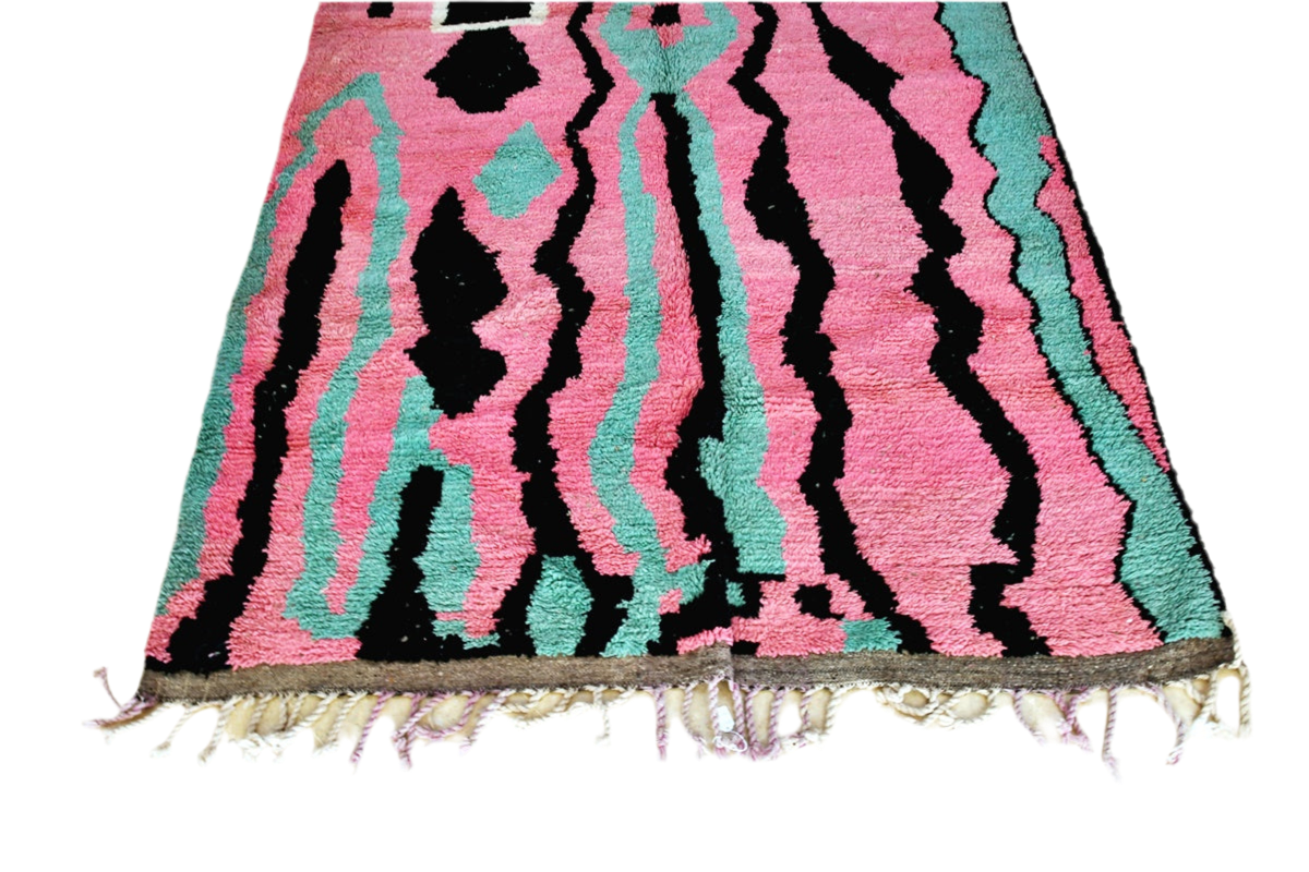 Pink black mint green boujaad moroccan rug