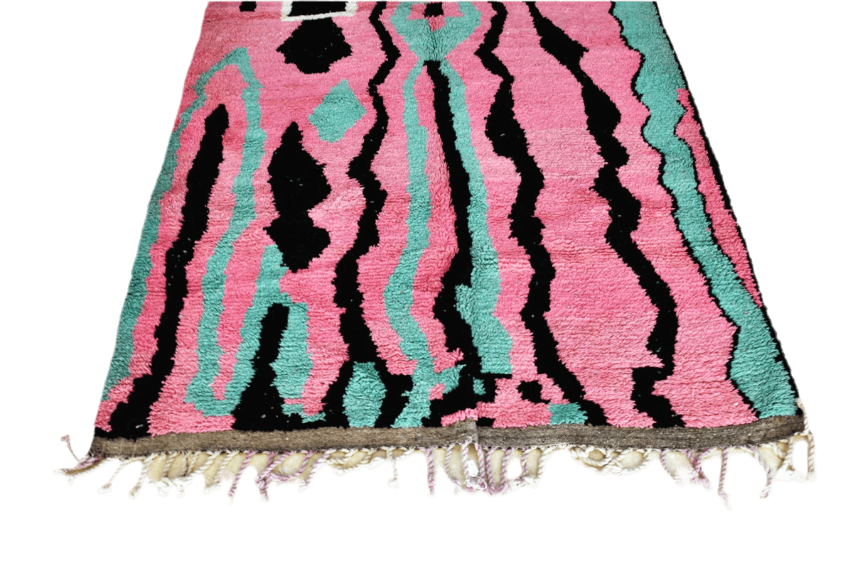 Pink black mint green boujaad moroccan rug