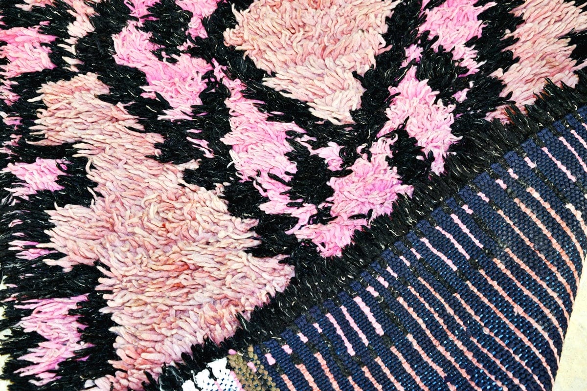 Pink black vintage Moroccan runner wool rug