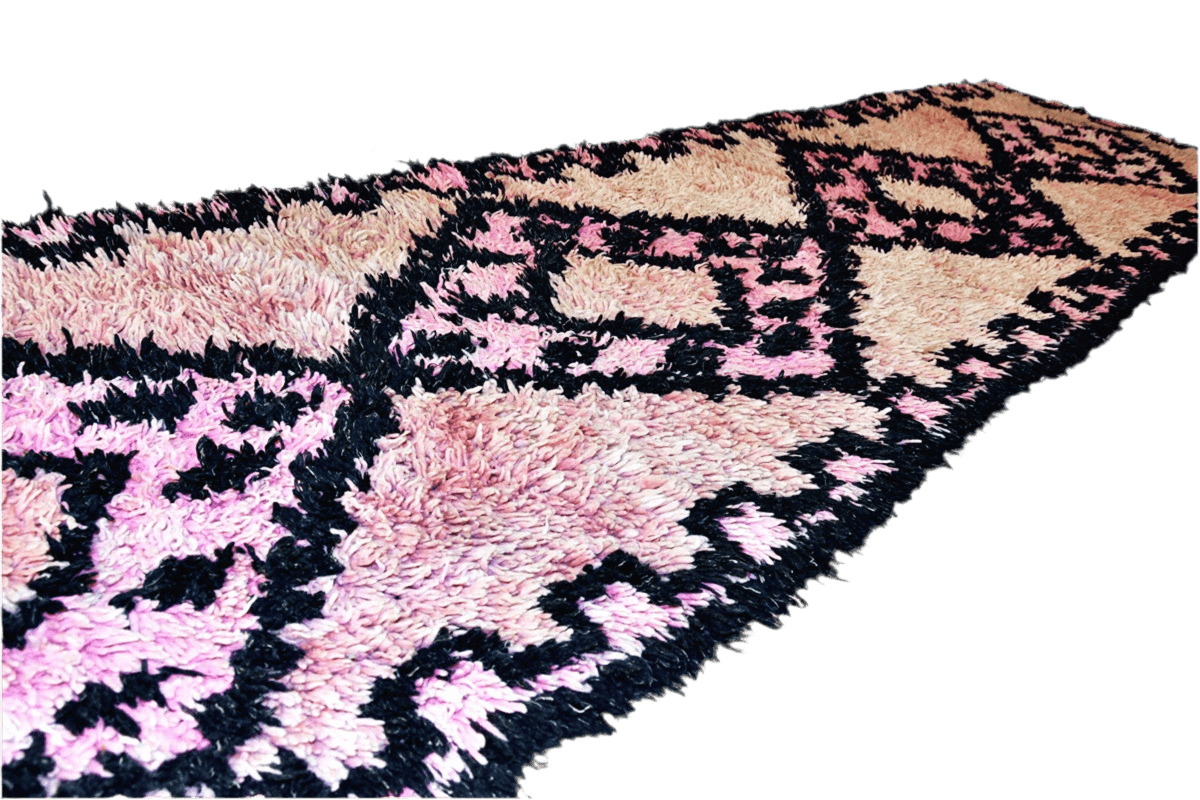 Pink black vintage boujaad moroccan runner rug