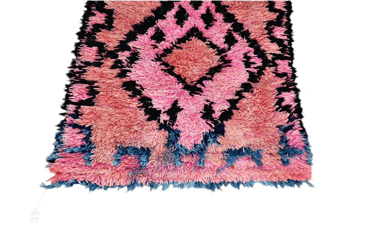 Pink black vintage boujaad moroccan runner rug bottom
