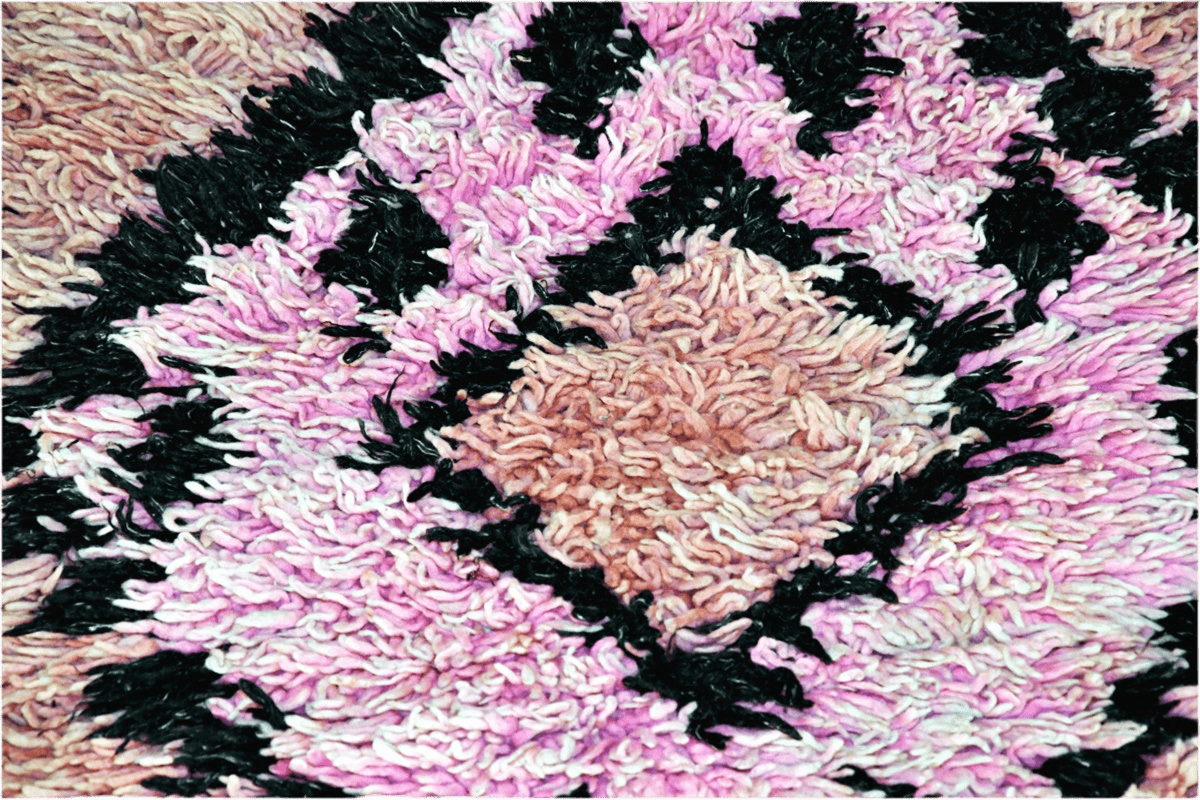 Pink black vintage boujaad moroccan runner rug close up