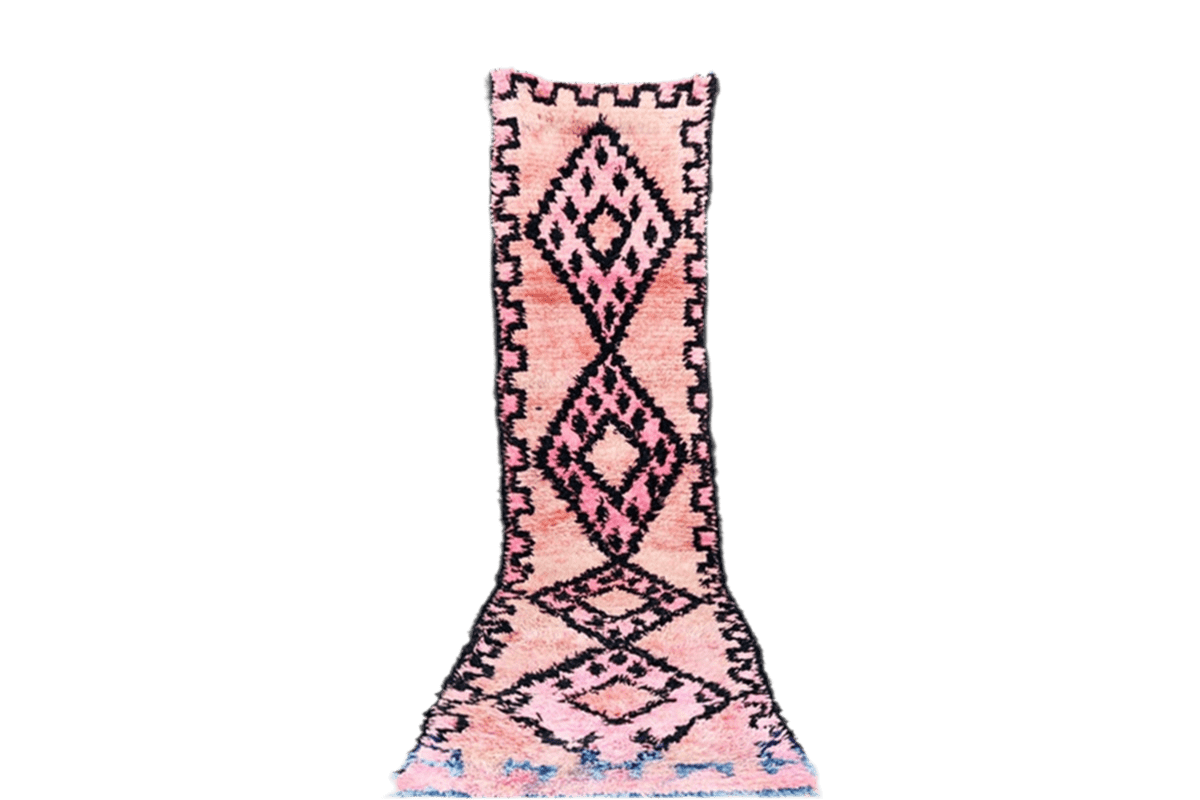 Pink black vintage boujaad moroccan runner rug standing