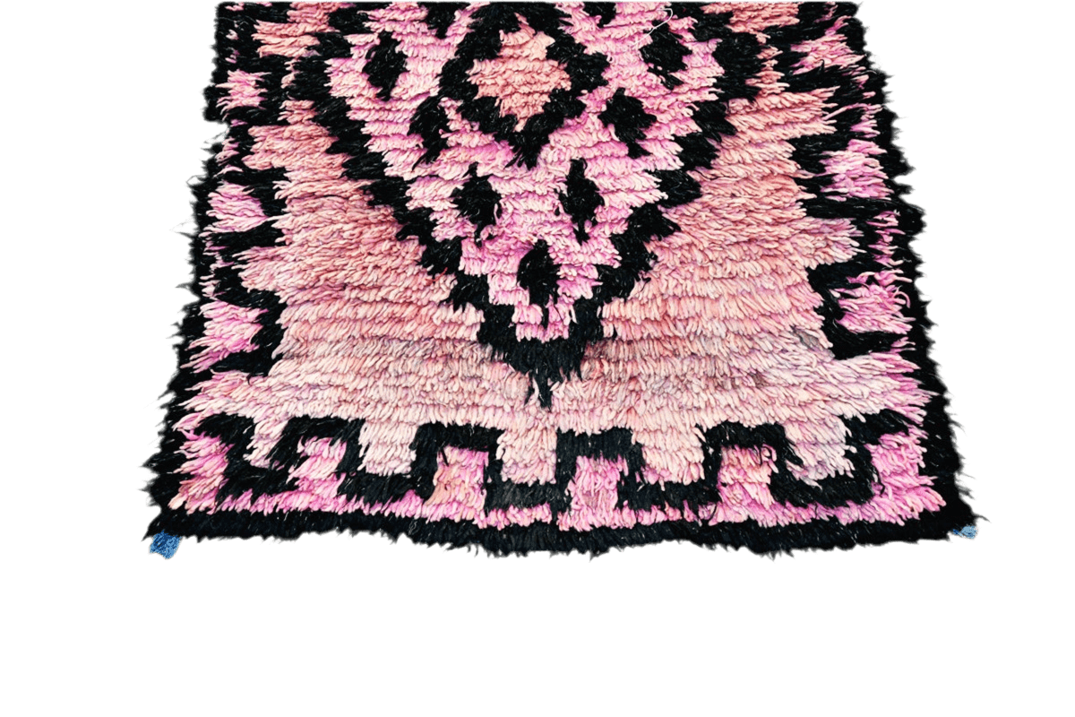 Pink black vintage boujaad moroccan runner rug top