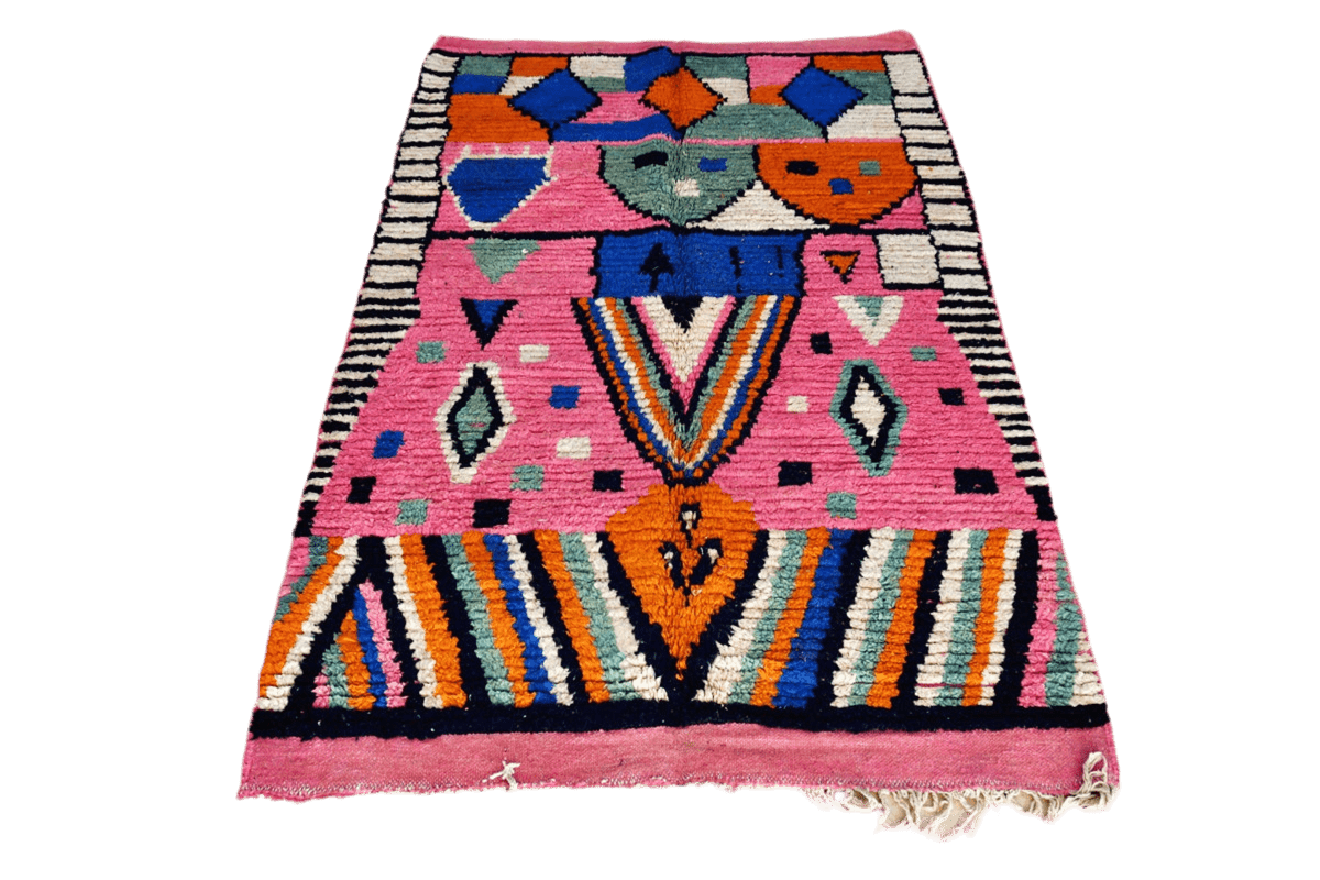 Pink blue orange abstract boujaad area rug morocco top