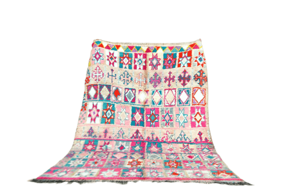 Pink mint boho lux vntage moroccan boujaad rug