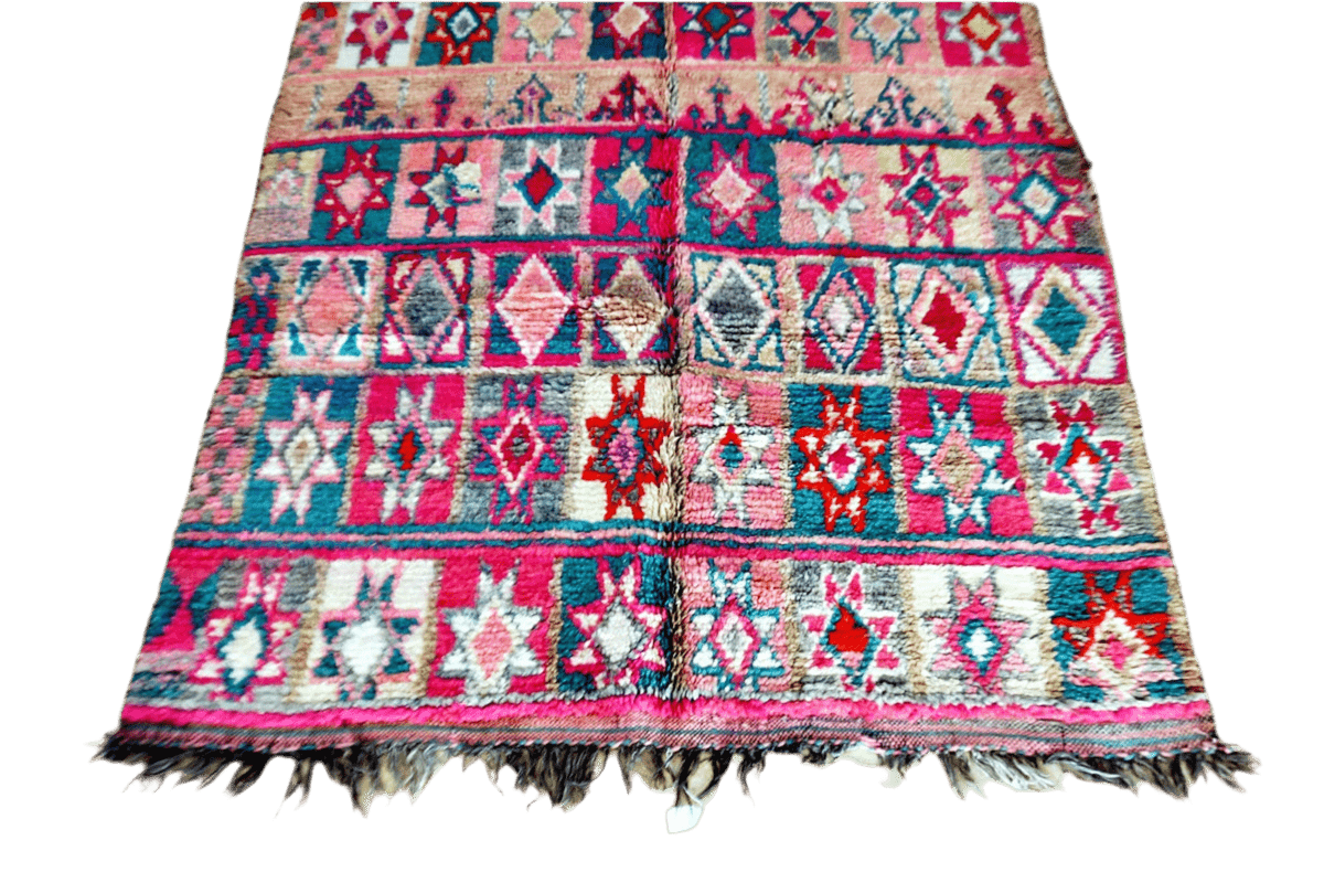 Pink mint boho lux vntage moroccan boujaad rug botton fringe