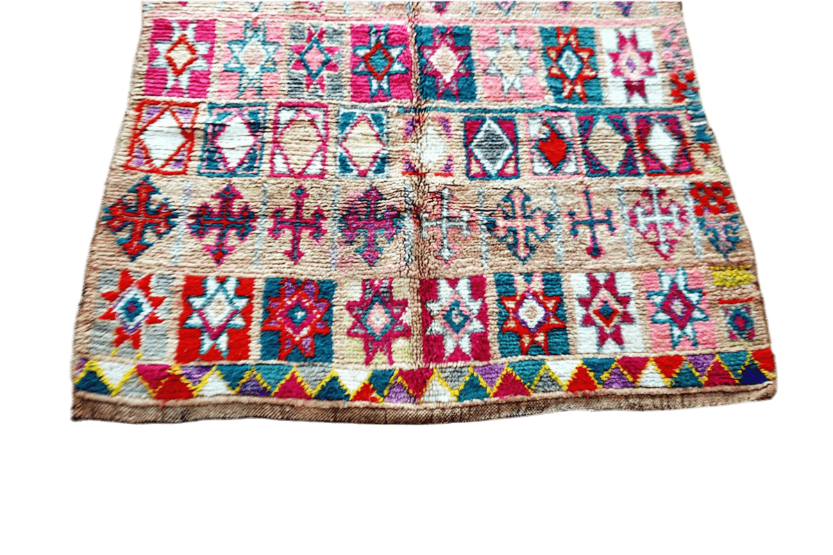 Pink mint boho lux vntage moroccan boujaad rug botton top