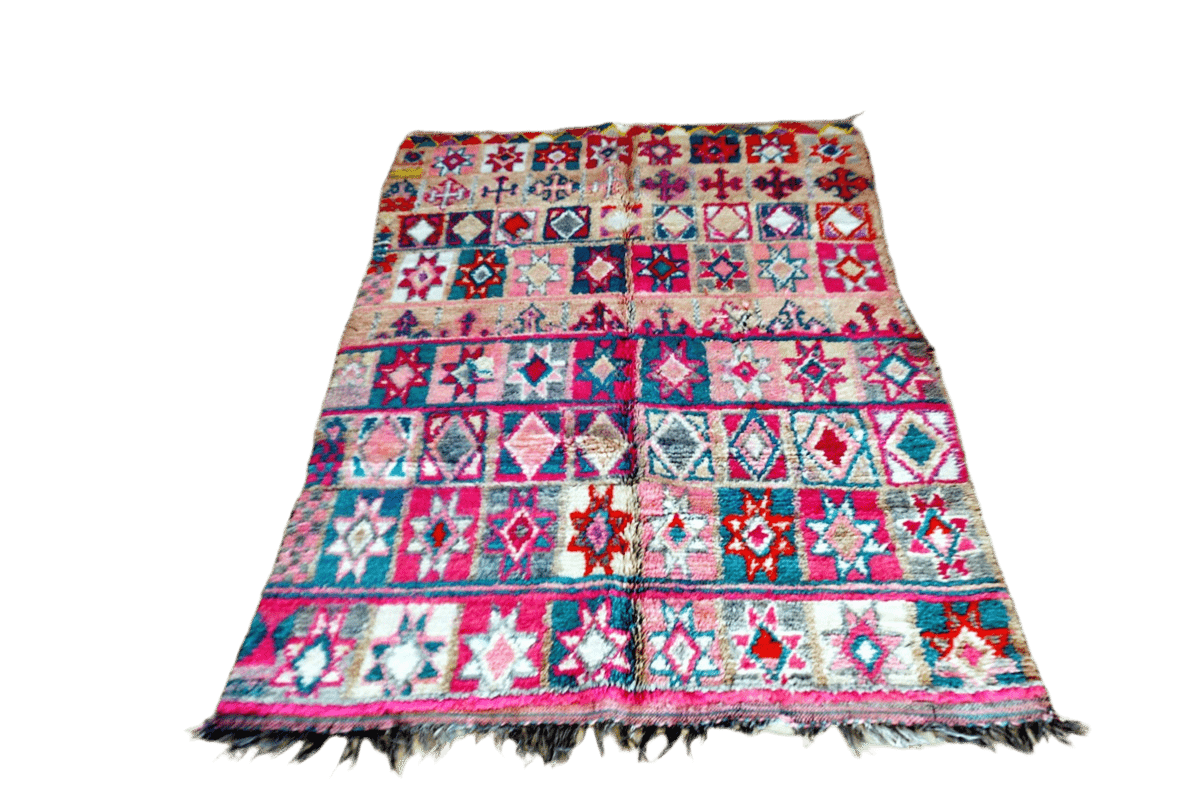 Pink mint boho lux vntage moroccan boujaad rug front
