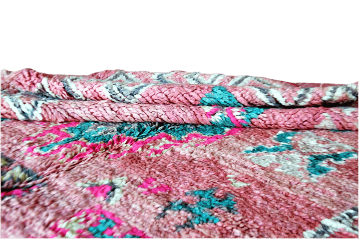 Pink mint vintage boujaad rug morocco folded