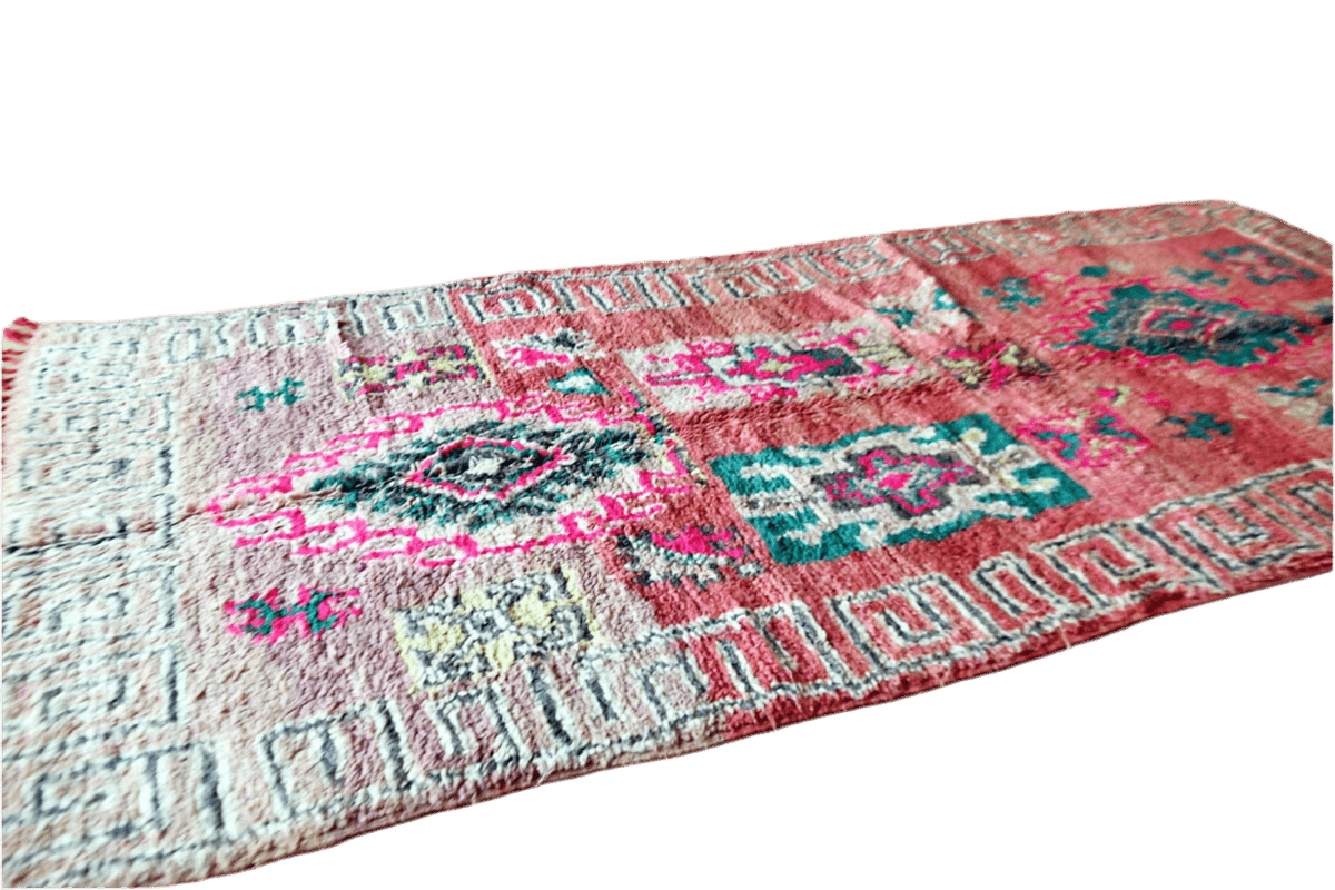 Pink mint vintage boujaad rug morocco side shot