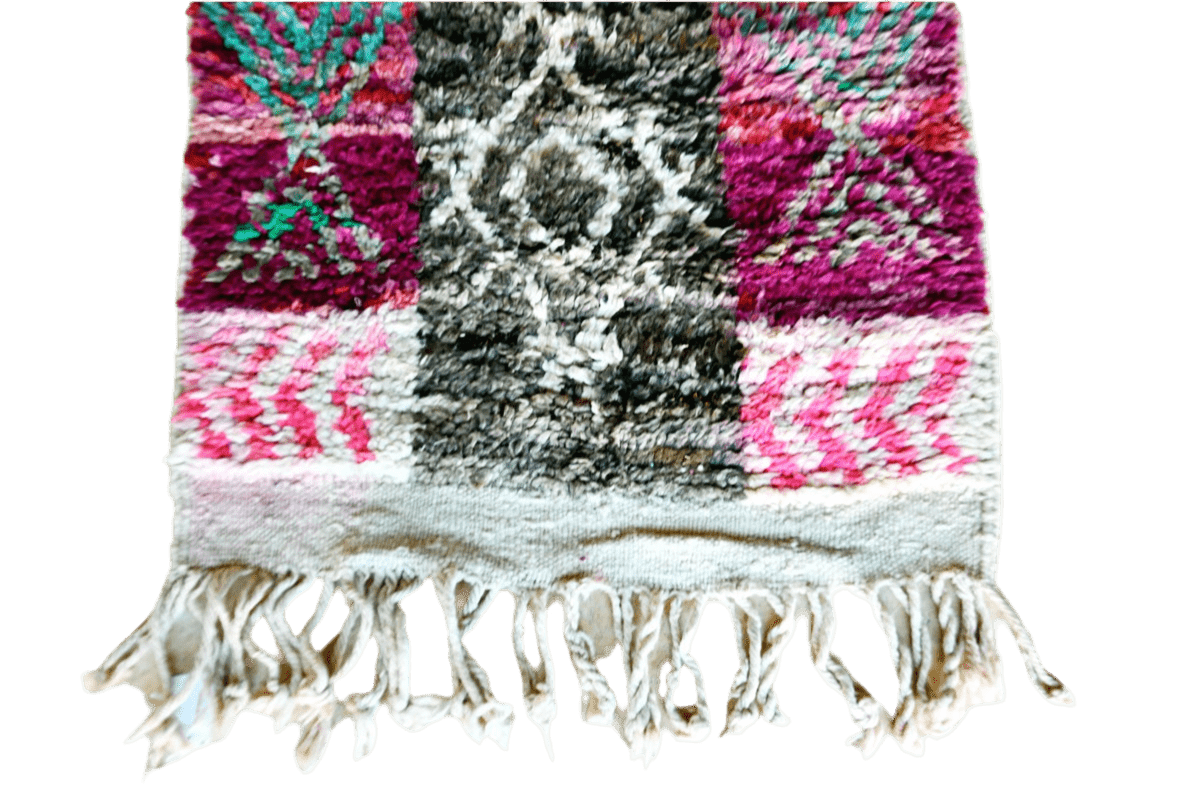 Pink purple moroccan boujaad runner rug bottom tassels