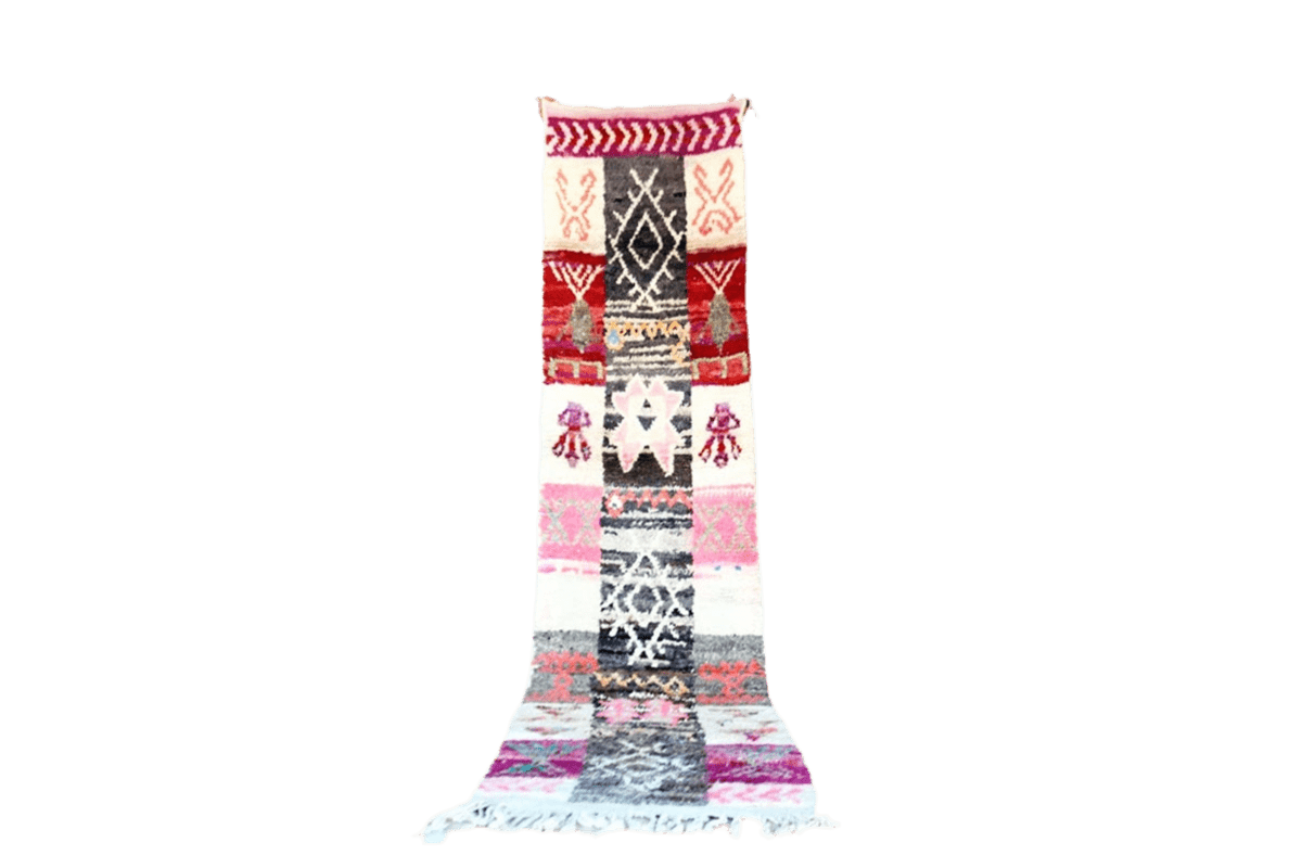 Pink purple moroccan boujaad runner rug standing