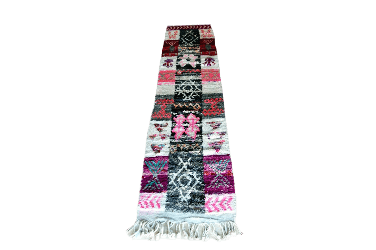 Pink purple moroccan boujaad runner rug standing