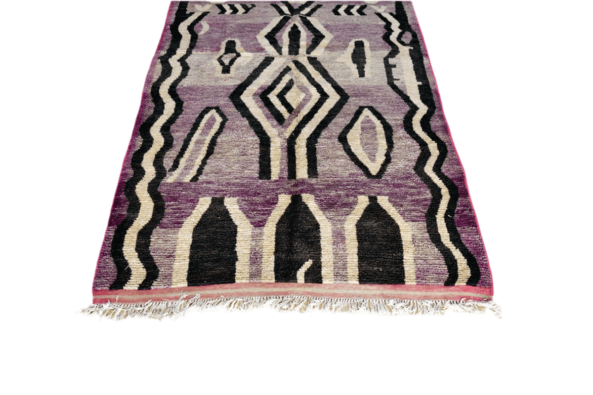 Purple black abstract moroccan Boujaad rug tassels
