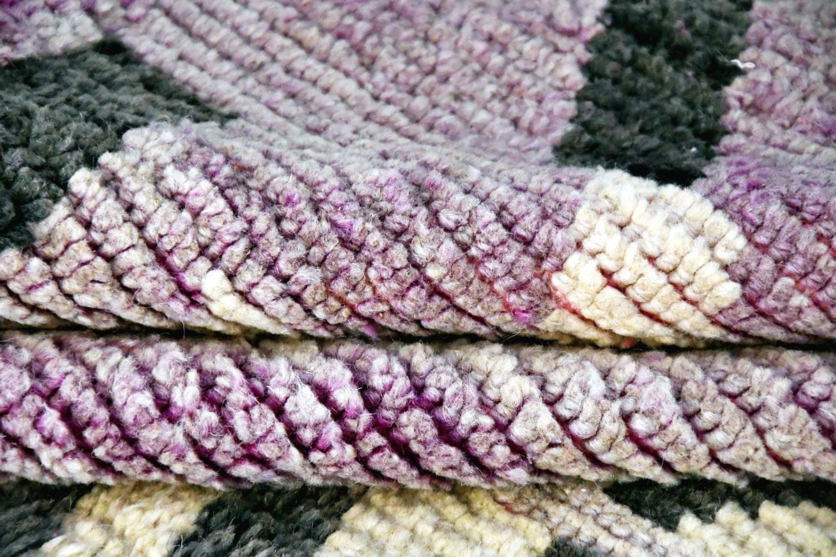 Purple folded abstract moroccan Boujaad rug side
