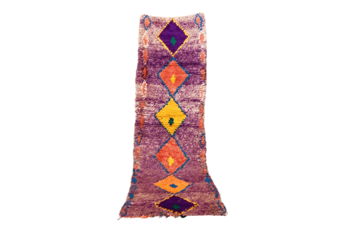 Purple orange red moroccan runner rug standing
