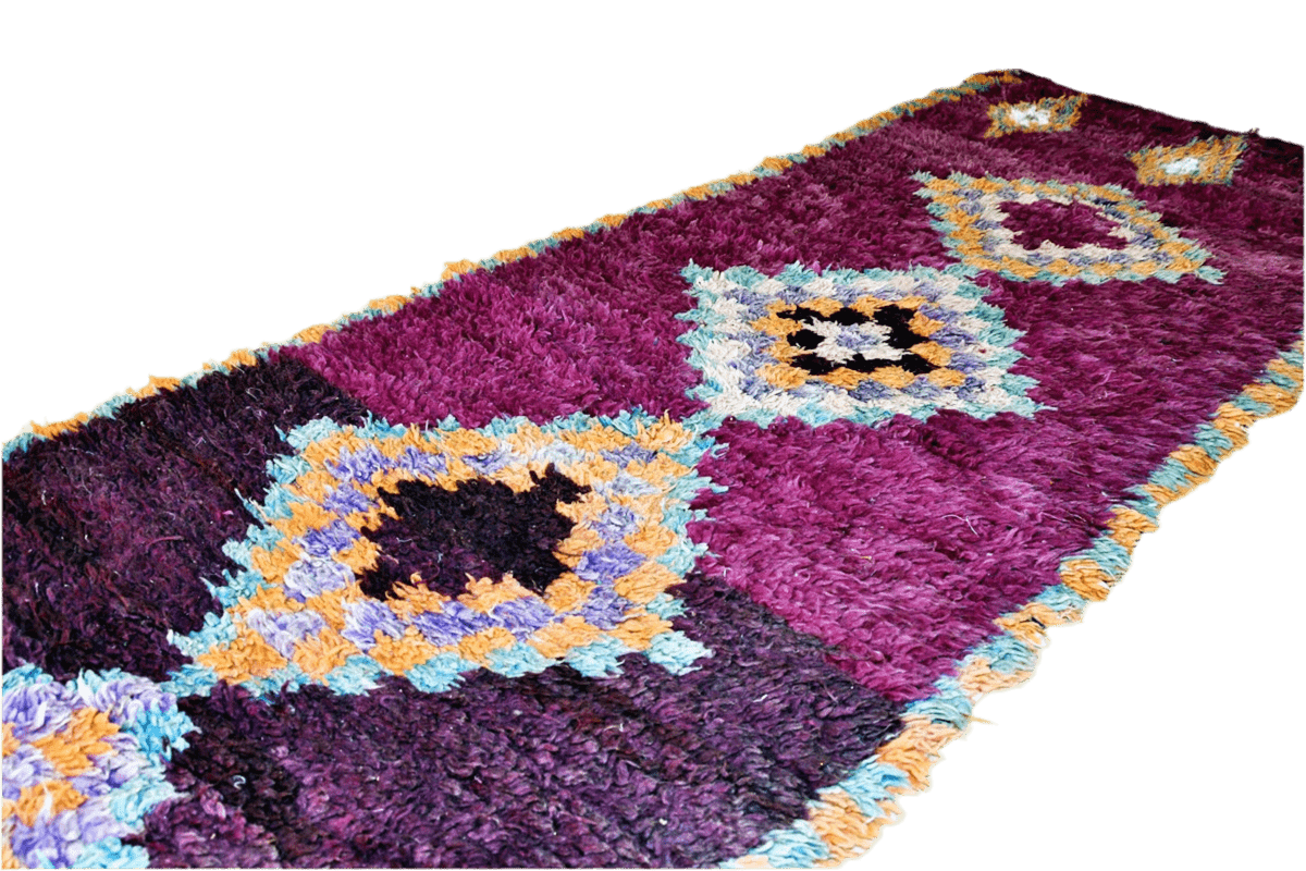 Purple yellow blue moroccan vintage boujaad runner rug