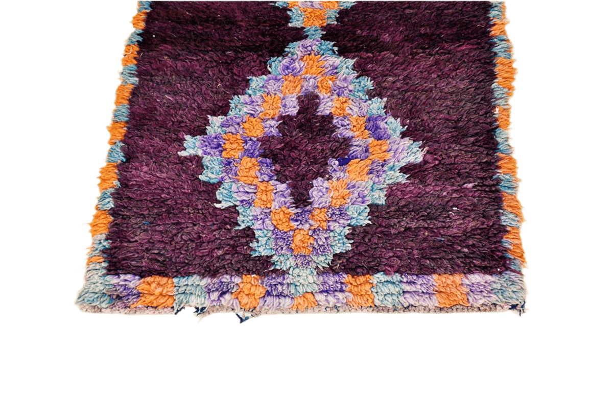 Purple yellow blue moroccan vintage boujaad runner rug bottom